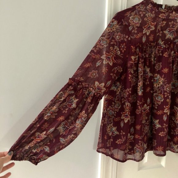 Blue Rain Floral heer Balloon Sleeve Boho Blouse - Picture 4 of 4